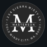 Custom Monogram BW Circular Return Address Label<br><div class="desc">Customise with your Monogram. Black and White Circular Return Address Label. All text is customisable.  Please contact me with any questions or special requests. 
  Inverse Black and White now Available</div>