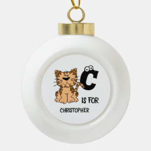Custom monogram C is for Cats cute kitty kitten Ceramic Ball Christmas Ornament