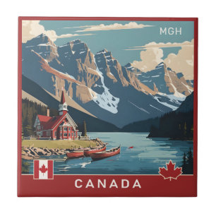 Custom Monogram Canada Travel Poster Ceramic Tile