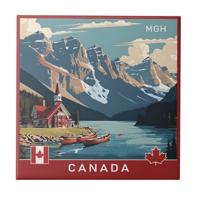 Custom Monogram Canada Travel Poster Ceramic Tile (Front)
