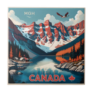 Custom Monogram Canada Travel Poster Ceramic Tile