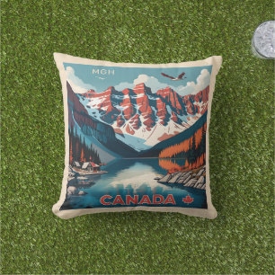 Custom Monogram Canada Travel Poster Cushion