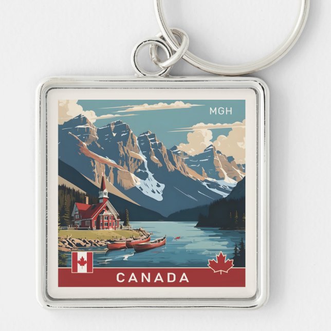 Custom Monogram Canada Travel Poster Key Ring (Front)