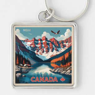 Custom Monogram Canada Travel Poster Key Ring