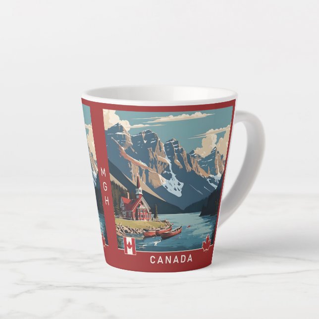 Custom Monogram Canada Travel Poster Latte Mug (Right Angle)