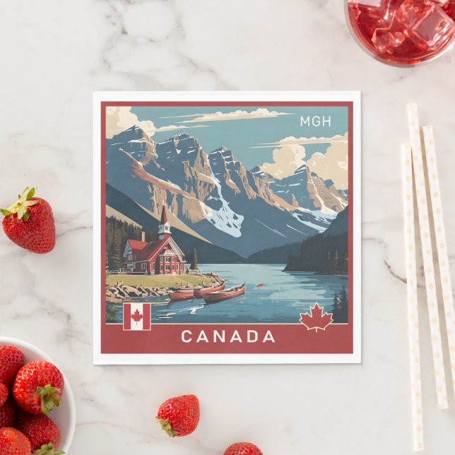 Custom Monogram Canada Travel Poster Napkin (Insitu)