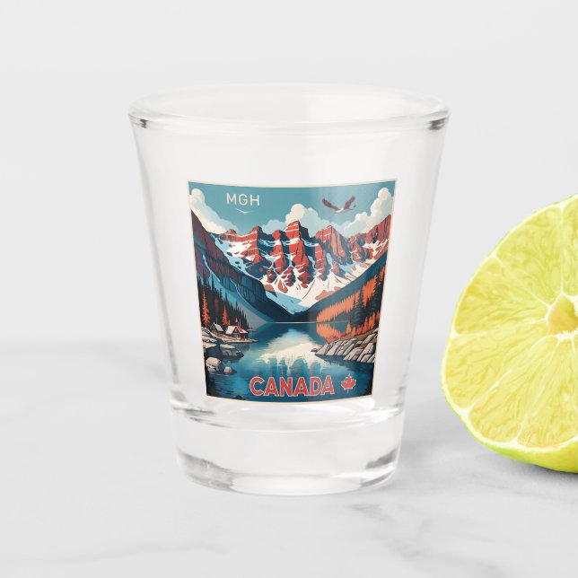 Custom Monogram Canada Travel Poster Shot Glass (Front)