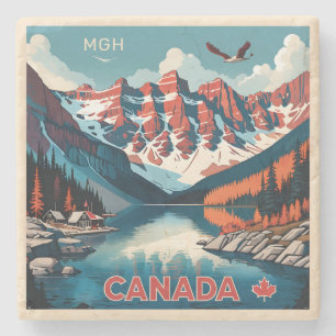 Custom Monogram Canada Travel Poster Stone Coaster