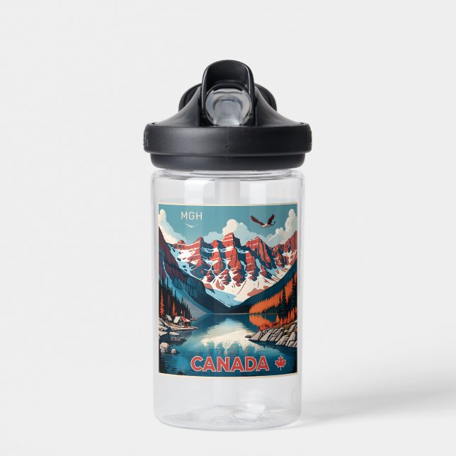 Custom Monogram Canada Travel Poster Water Bottle (Front)
