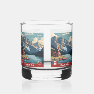 Custom Monogram Canada Travel Poster Whiskey Glass