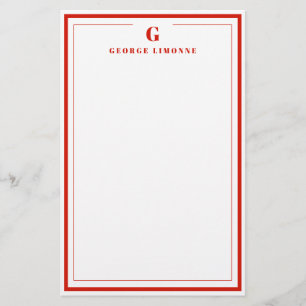 Custom Monogram Candy Red Border Stationery 