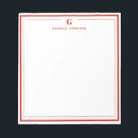 Custom Monogram Candy Red Border Stationery  Notepad<br><div class="desc">Make a lasting impression with this elegant personalized stationery, featuring a bold candy red monogram and name in classic serif type. Framed by a double-line border for a refined touch, this flat note card is perfect for thank you notes, personal messages, or professional correspondence. Ideal for gifting or adding a...</div>