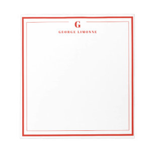 Custom Monogram Candy Red Border Stationery Notepad