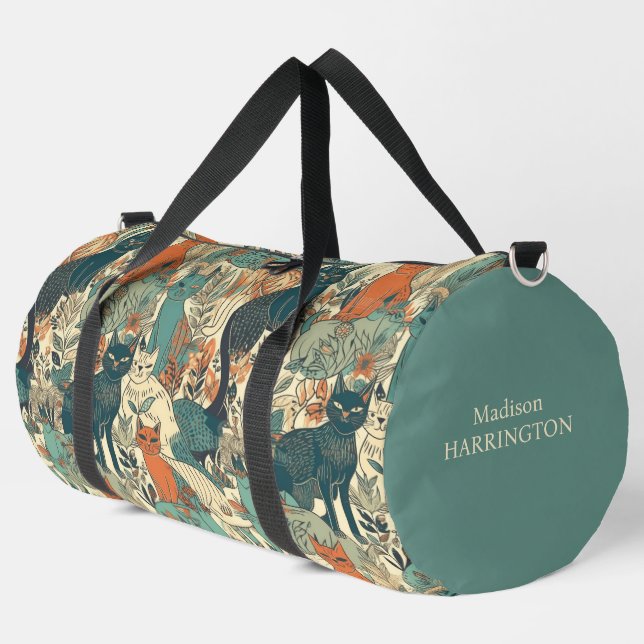 Custom Monogram Cats Pattern Duffle Bag (Left Corner)