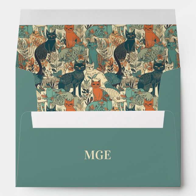 Custom Monogram Cats Pattern Envelope (Back (Bottom))