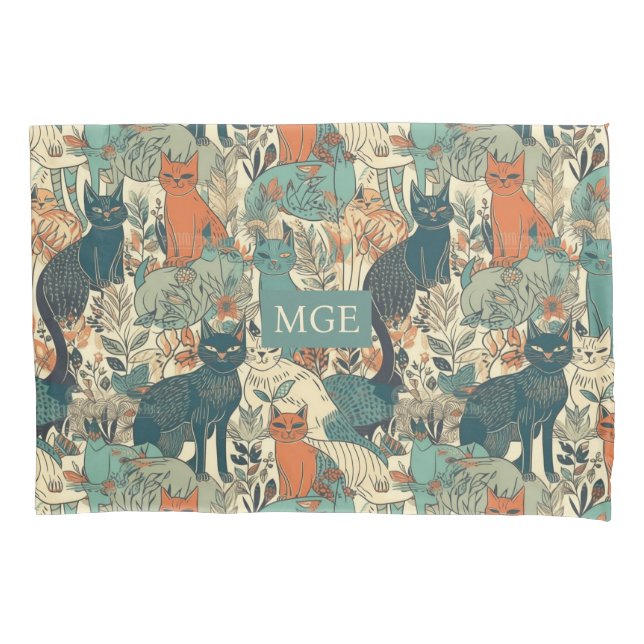 Custom Monogram Cats Pattern Pillowcase (Front)