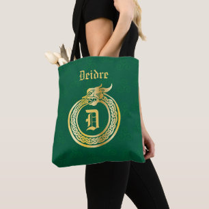 Custom Monogram Celtic Style Gold Toned Ouroboros Tote Bag