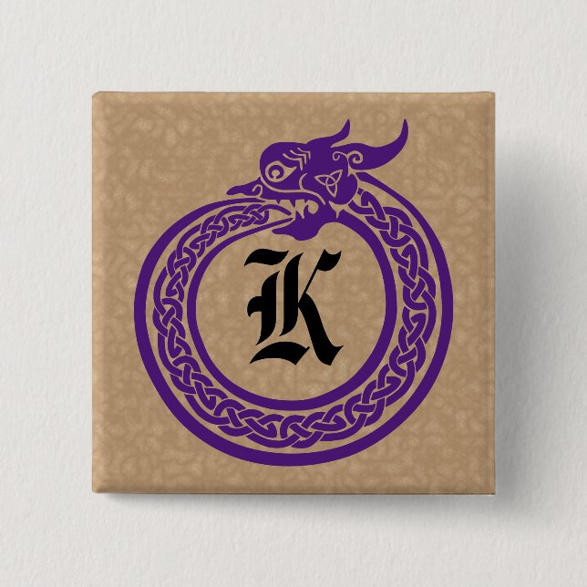 Custom Monogram Celtic Style Ouroboros 15 Cm Square Badge (Front)