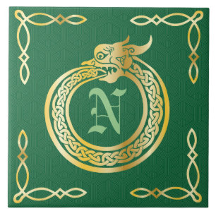 Custom Monogram Celtic Style Ouroboros Ceramic Tile