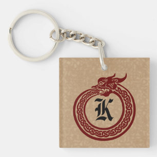 Custom Monogram Celtic Style Ouroboros Key Ring