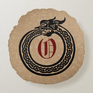 Custom Monogram Celtic Style Ouroboros  Round Cushion