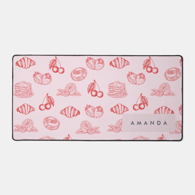 Custom Monogram Charming Girly Cherry Strawberry Desk Mat (Front)