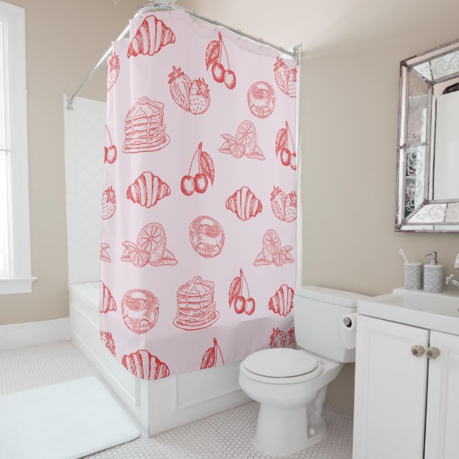Custom Monogram Charming Girly Cherry Strawberry Shower Curtain (In Situ)