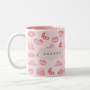 Custom Monogram Charming Girly Cherry Strawberry Two-Tone Coffee Mug