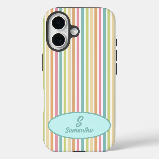 Custom Monogram Cheerful Pastel Stripes  Case-Mate iPhone Case (Back)