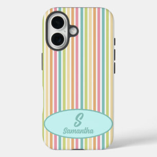 Custom Monogram Cheerful Pastel Stripes  iPhone 16 Case