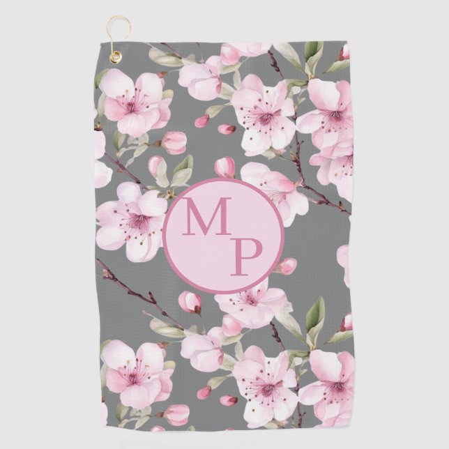 Custom Monogram Cherry Blossom  Golf Towel (Front)