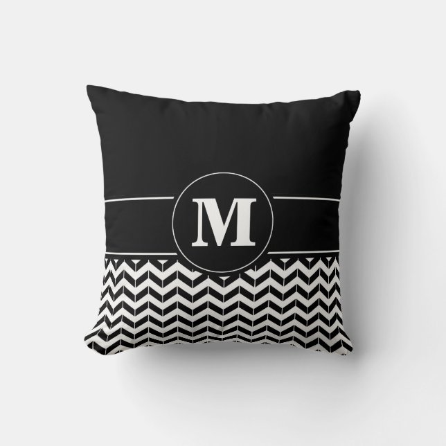 Custom Monogram Chevron Black Cushion (Front)