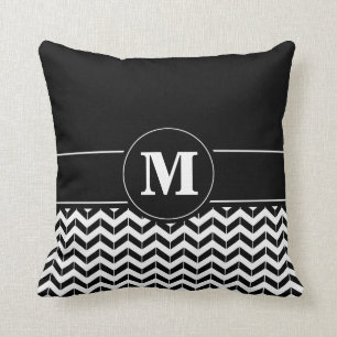 Custom Monogram Chevron Black Cushion