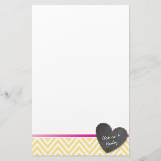 CUSTOM MONOGRAM chevron chalkboard heart yellow Stationery (Front)