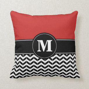 Custom Monogram Chevron Red Cushion
