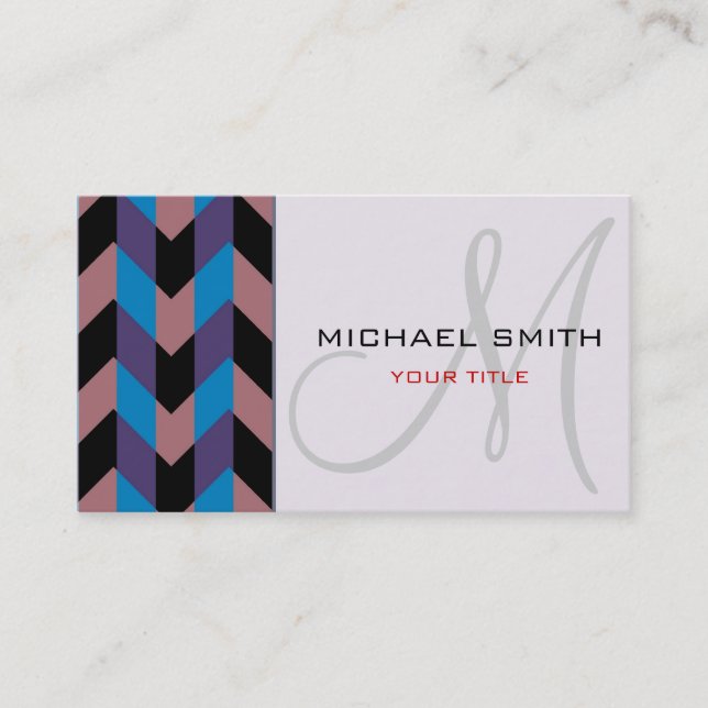 Custom Monogram Chevron Zigzag Pattern 7 Business Card (Front)