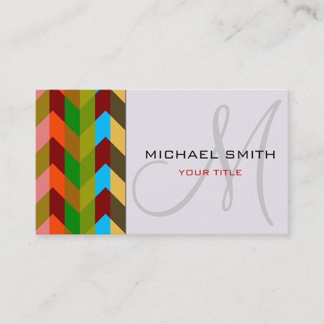Custom Monogram Chevron Zigzag Pattern 9 Business Card (Front)