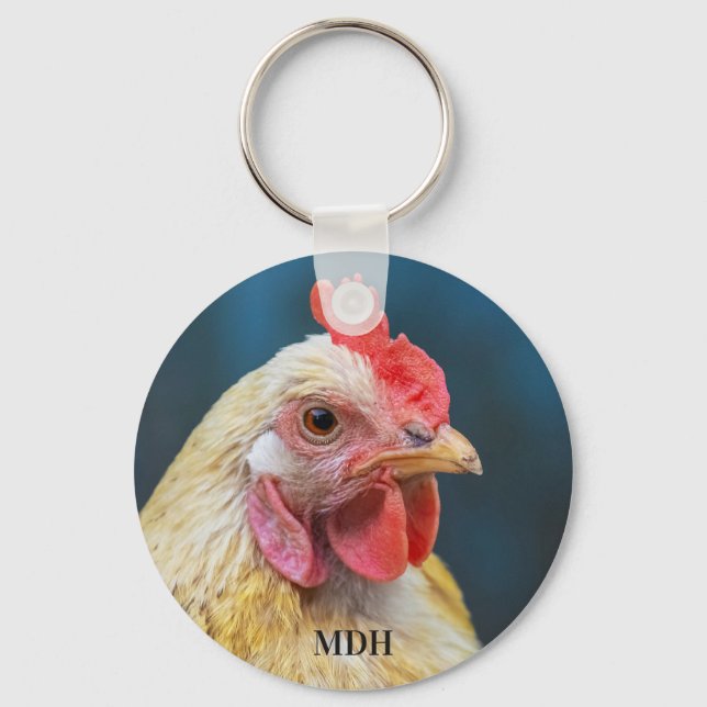 Custom Monogram Chicken Close-Up Key Ring (Front)