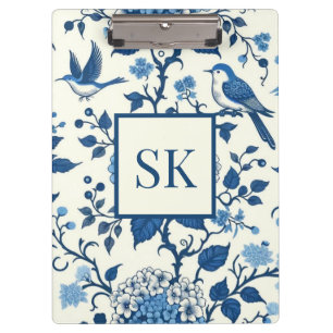 Custom Monogram Chinoiserie Blue and White  Clipboard