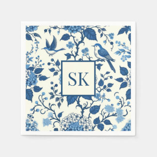 Custom Monogram Chinoiserie Blue and White Napkin