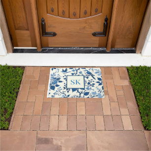 Custom Monogram Chinoiserie Chic, Hydrangeas  Doormat