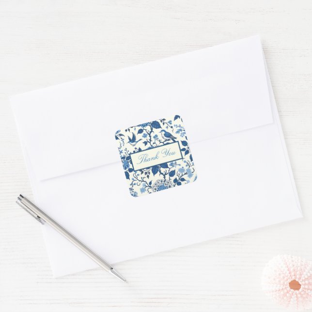 Custom Monogram Chinoiserie Chic, Thank You  Square Sticker (Envelope)
