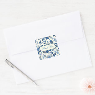 Custom Monogram Chinoiserie Chic, Thank You  Square Sticker