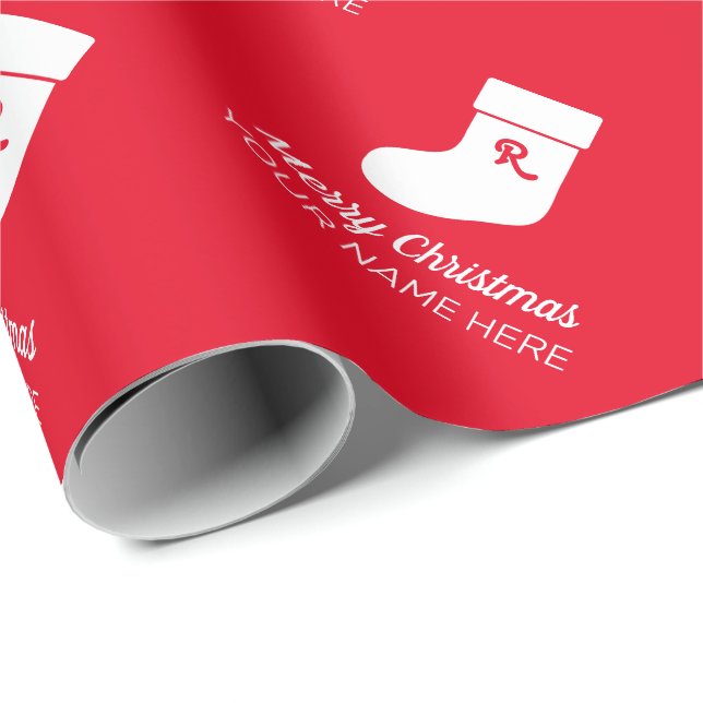 Custom monogram Christmas stocking Holiday gift Wrapping Paper (Roll Corner)