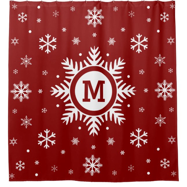 Custom Monogram Christmas Winter Snowflake Shower Curtain (Front)