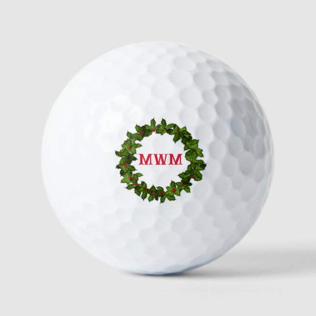 Custom Monogram Christmas Wreath Golf Ball (Front)