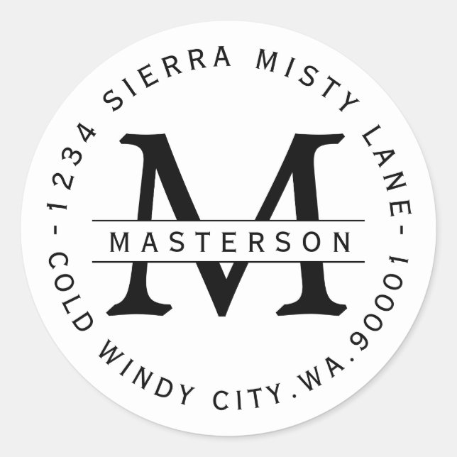 Custom Monogram Circular Return Address Label (Front)