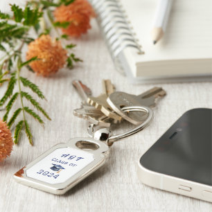 Custom Monogram Class of 2024 Blue and White Key Ring