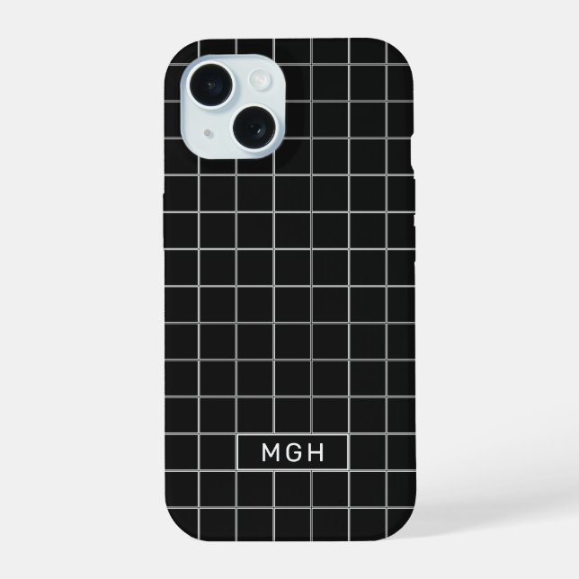 Custom Monogram & Colour Geometric Pattern iPhone 15 Case (Back)
