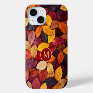 Custom Monogram Colourful Autumn Leaves iPhone 15 Case